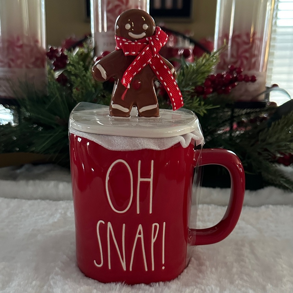 Rae Dunn Red 'Oh Snap!' Mug with Gingerbread Topper